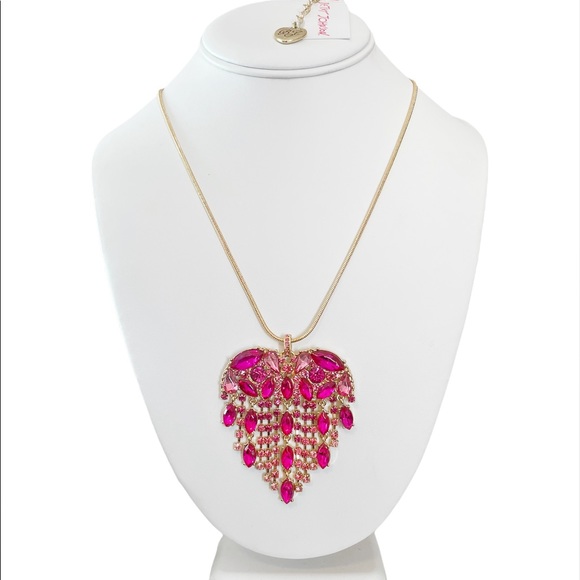 SOLD Betsey Johnson Breaking Hearts Fringe Pendant Necklace - Picture 2 of 4
